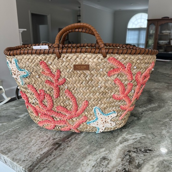Kate Spade What The Shell Embellished Straw Large Tote - Picture 5 of 15